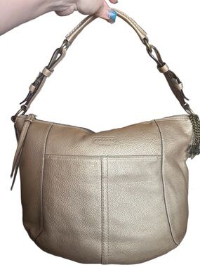 Coach SoHo Metallic Gold Pebbled Leather Large Shoulder Hobo with Pouch 12665